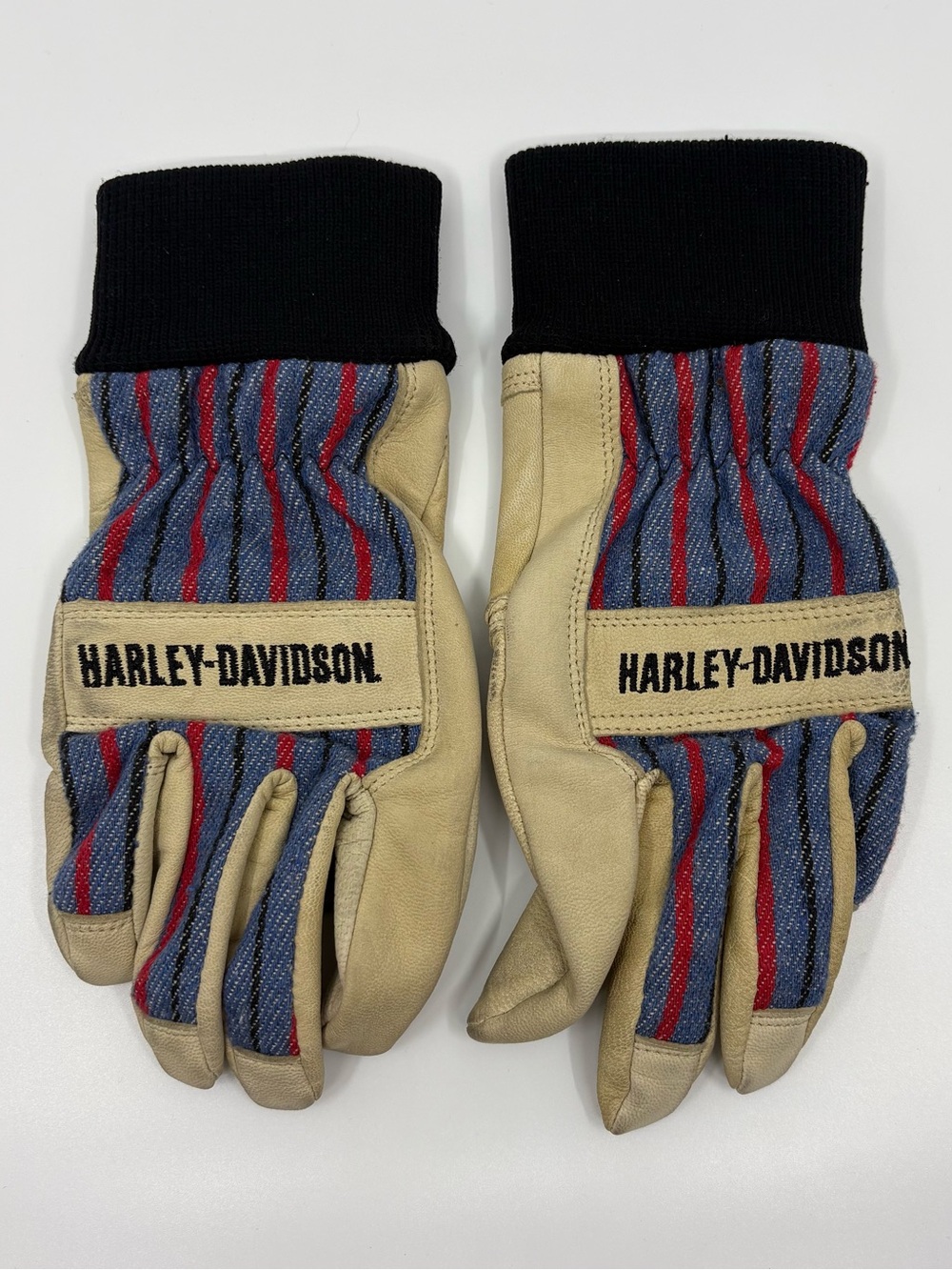 Harley Davidson Cream Retro Riding Gloves Women’s Small Leather Cotton Y2K Biker